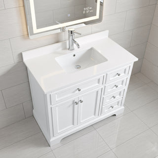 42" White Freestanding Bathroom Vanity with Solid White Quartz Countertop