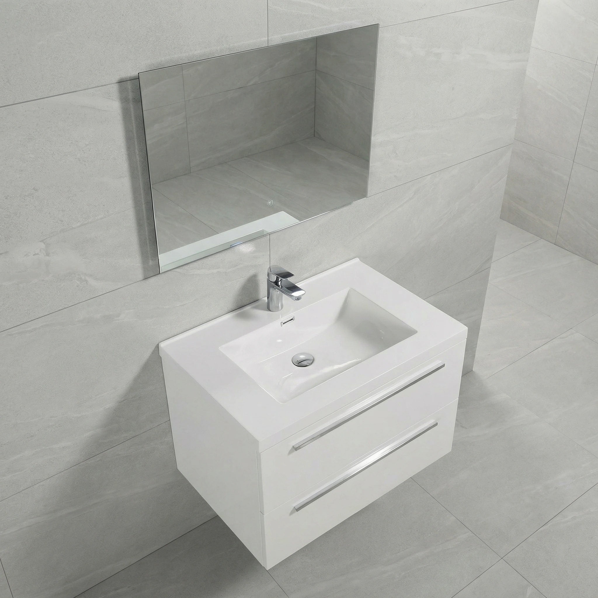 Meuble-Lavabo Mural 30po Blanc avec Comptoir de Polymarbre Blanc