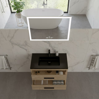 Meuble-lavabo autoportant en chêne brut 36" avec Comptoir en quartz noir reconstitué