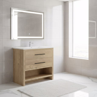 Meuble-lavabo autoportant en chêne brut 36" avec Comptoir en polymarbre blanc