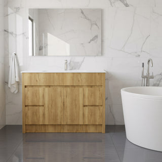 48" Frosted Oak Freestanding Single Sink Bathroom Vanity with White Ceramic Countertop