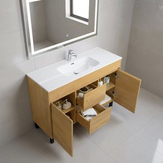 Meuble-Lavabo Autoportant 48 po Chêne Givré avec Comptoir de Céramique Blanc