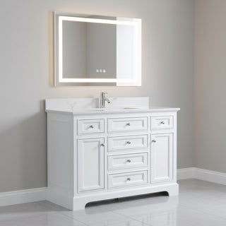 Meuble-Lavabo Autoportant 48po Blanc avec Comptoir de Marbre Ingénierie Calcutta