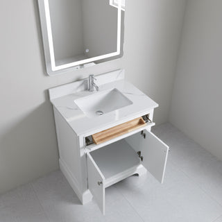 24" White Freestanding Single Sink Bathroom Vanity with Engineered Calcutta Marble Countertop
