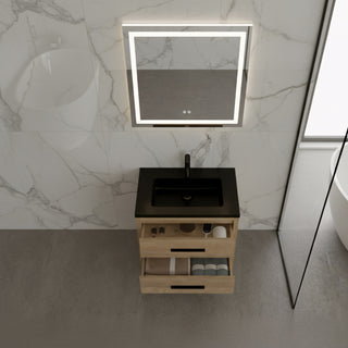 Meuble-lavabo autoportant en chêne brut de 30" avec Comptoir en quartz noir reconstitué