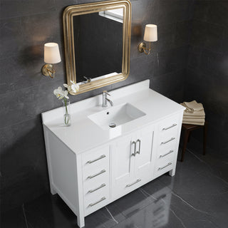 Meuble-Lavabo Autoportant 48po Blanc avec Comptoir de Quartz Blanche Neige