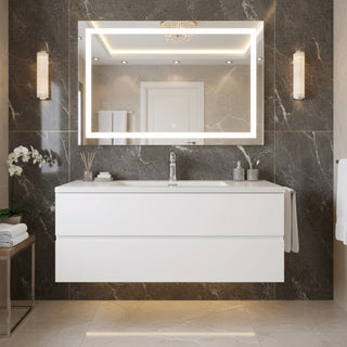 Meuble-Lavabo Mural 48po Blanc avec Comptoir de Polymarbre Blanc