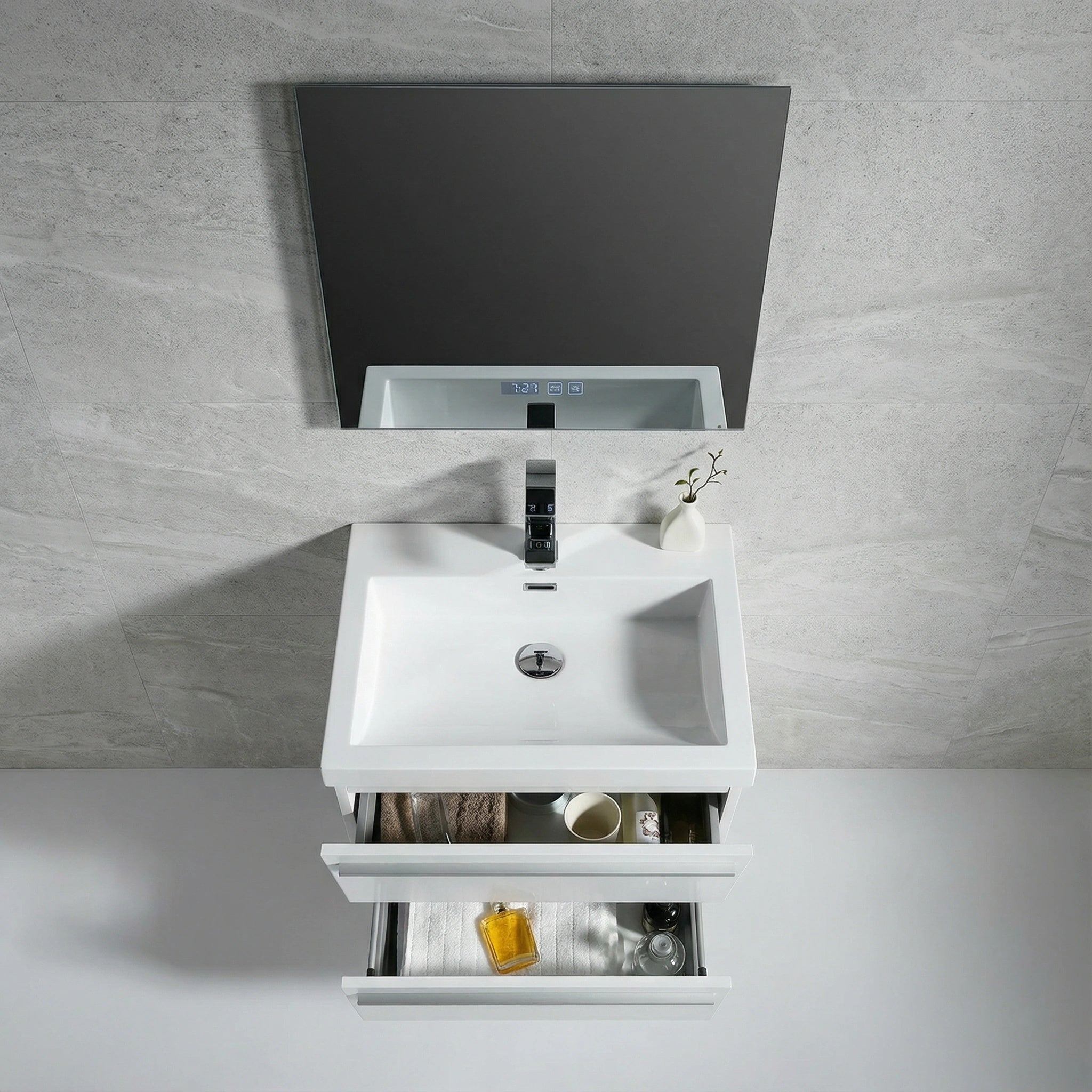 Meuble-lavabo mural blanc 24" avec Comptoir en polymarbre blanc