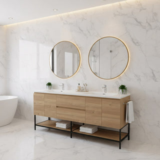 Meuble-Lavabo Mural 72po Chêne Brut avec Comptoir de Polymarbre Blanc