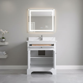 30" White Freestanding Bathroom Vanity with Engineered Calcutta Marble Countertop