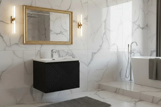 Meuble-lavabo mural noir 24" avec Comptoir en polymarbre blanc
