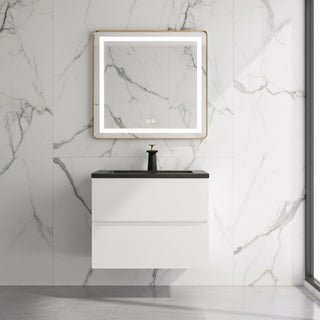 Meuble-lavabo mural blanc 24" avec Comptoir en quartz noir reconstitué