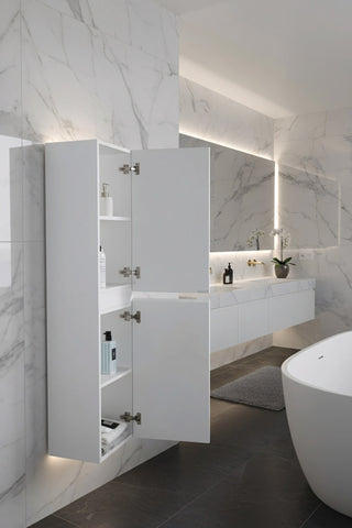 Armoire à linge suspendue murale de salle de bain - Blanc brillant Capri