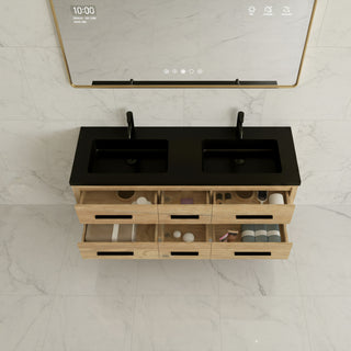 Meuble-Lavabo Autoportant 60po Chêne Brut avec Comptoir de Quartz d'ingénierie Noir