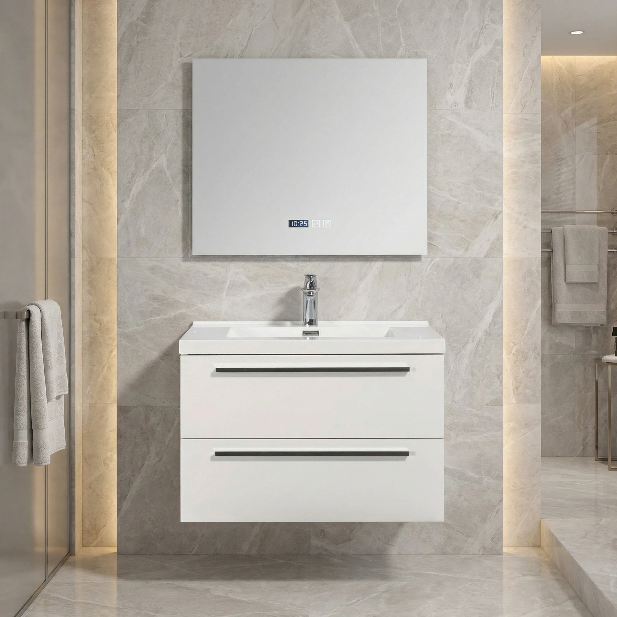 Meuble-Lavabo Mural 30po Blanc avec Comptoir de Polymarbre Blanc