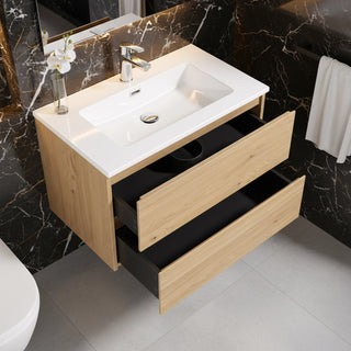 Meuble-Lavabo Mural 24po Chêne Brut avec Comptoir de Polymarbre Blanc