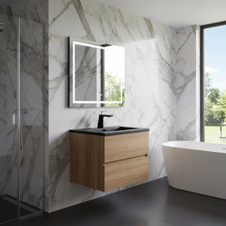 Meuble-Lavabo Mural 24po Chêne Brut avec Comptoir de Quartz d'ingénierie Noir