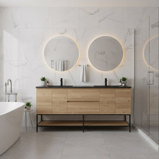 Meuble-Lavabo 72po Chêne Brut avec Comptoir de 72 Quartz Noir Lavabo Double