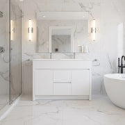 Meuble-Lavabo Autoportant 48po Blanc Mat avec Comptoir de Céramique Blanc