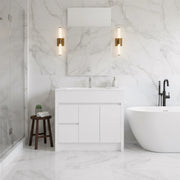 40" Matte White Freestanding Single Sink Bathroom Vanity with White Ceramic Countertop