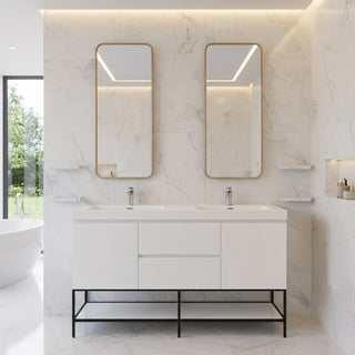 Meuble-Lavabo Mural 60po Blanc Brillant avec Comptoir de Polymarbre Blanc 