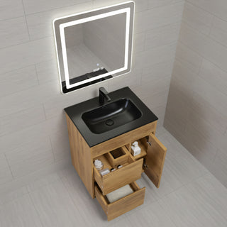 Meuble-Lavabo Autoportant 24po Chêne Givré avec Comptoir de Céramique Noir