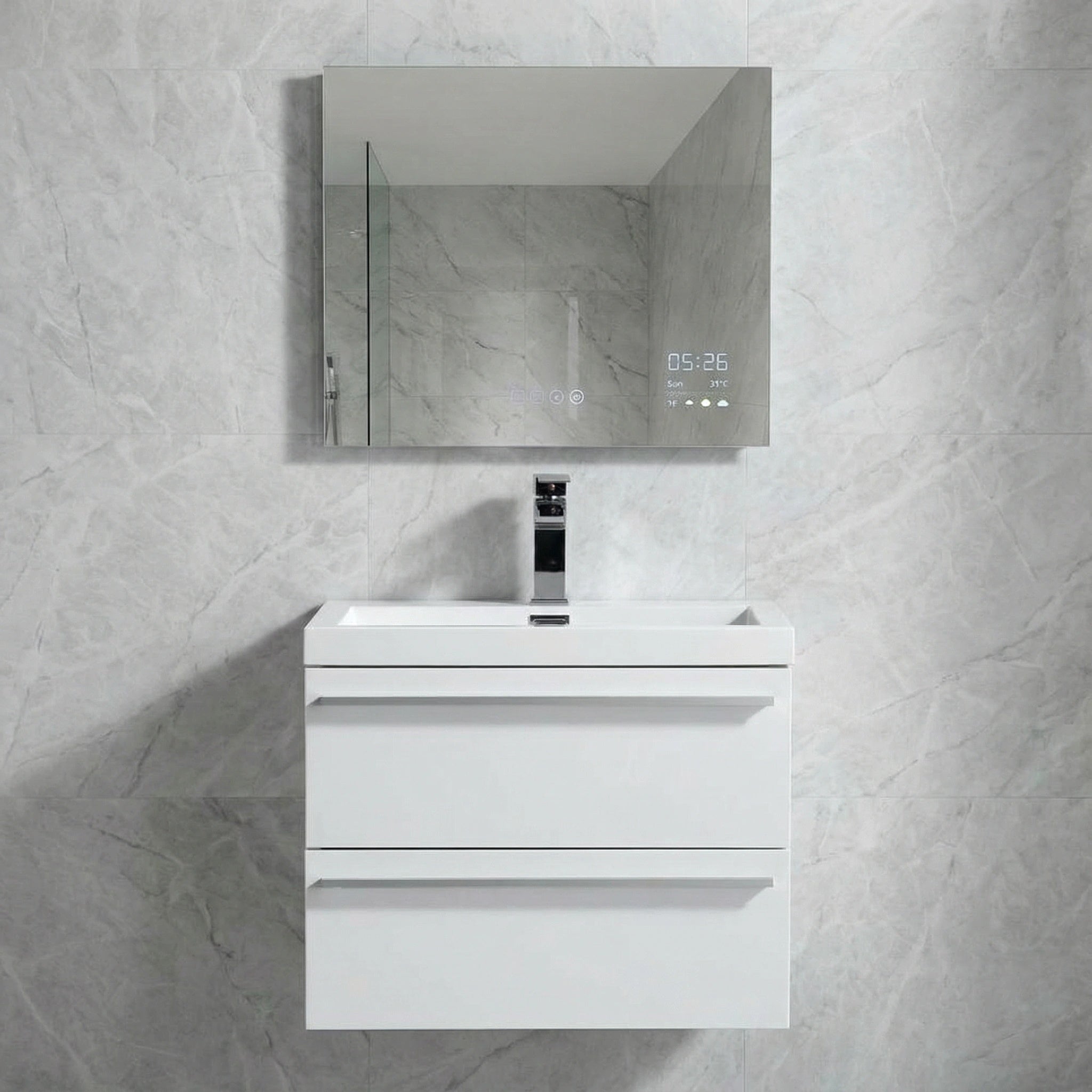Meuble-lavabo mural blanc 24" avec Comptoir en polymarbre blanc