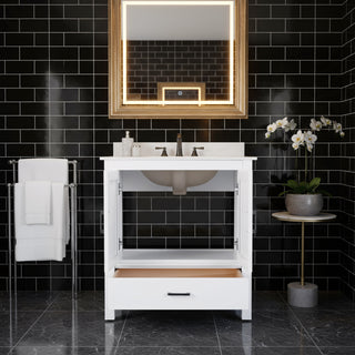 Meuble-Lavabo Autoportant 30po Blanc avec Comptoir de Marbre Calcutta d'ingénierie
