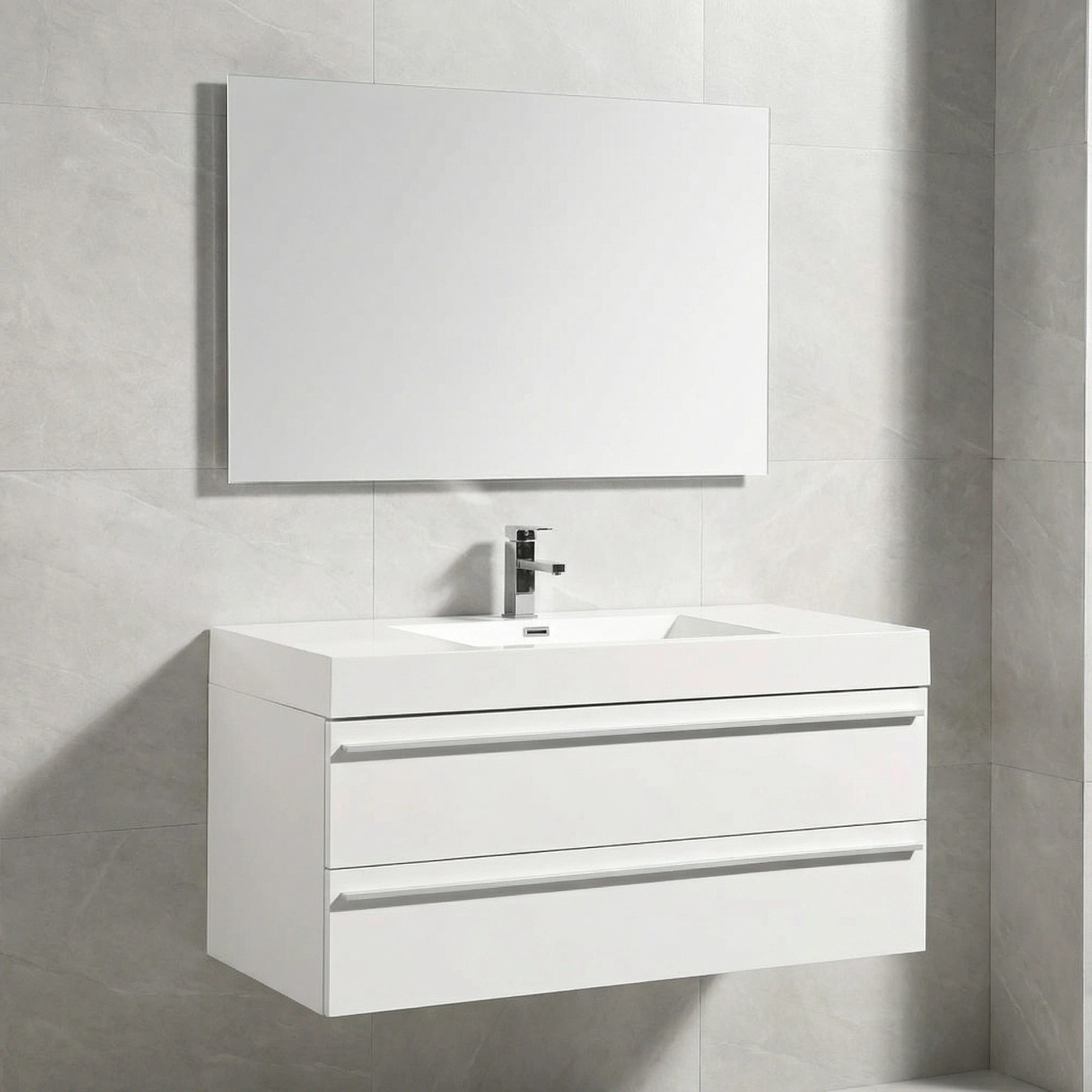 Meuble-Lavabo Mural Blanc de 48 po avec Comptoir en Polymarbre Blanc