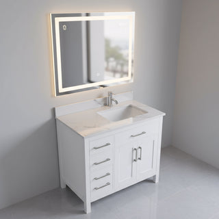 36" White Freestanding Single Sink Bathroom Vanity with Engineered Calcutta Marble Countertop