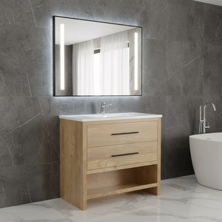 Meuble-lavabo autoportant en chêne brut 36" avec Comptoir en polymarbre blanc