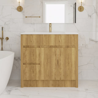 40" Frosted Oak Freestanding Bathroom Vanity with White Ceramic Countertop