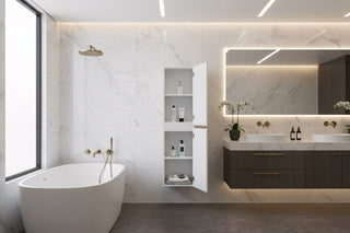 Armoire à linge suspendue murale de salle de bain - Blanc brillant Capri