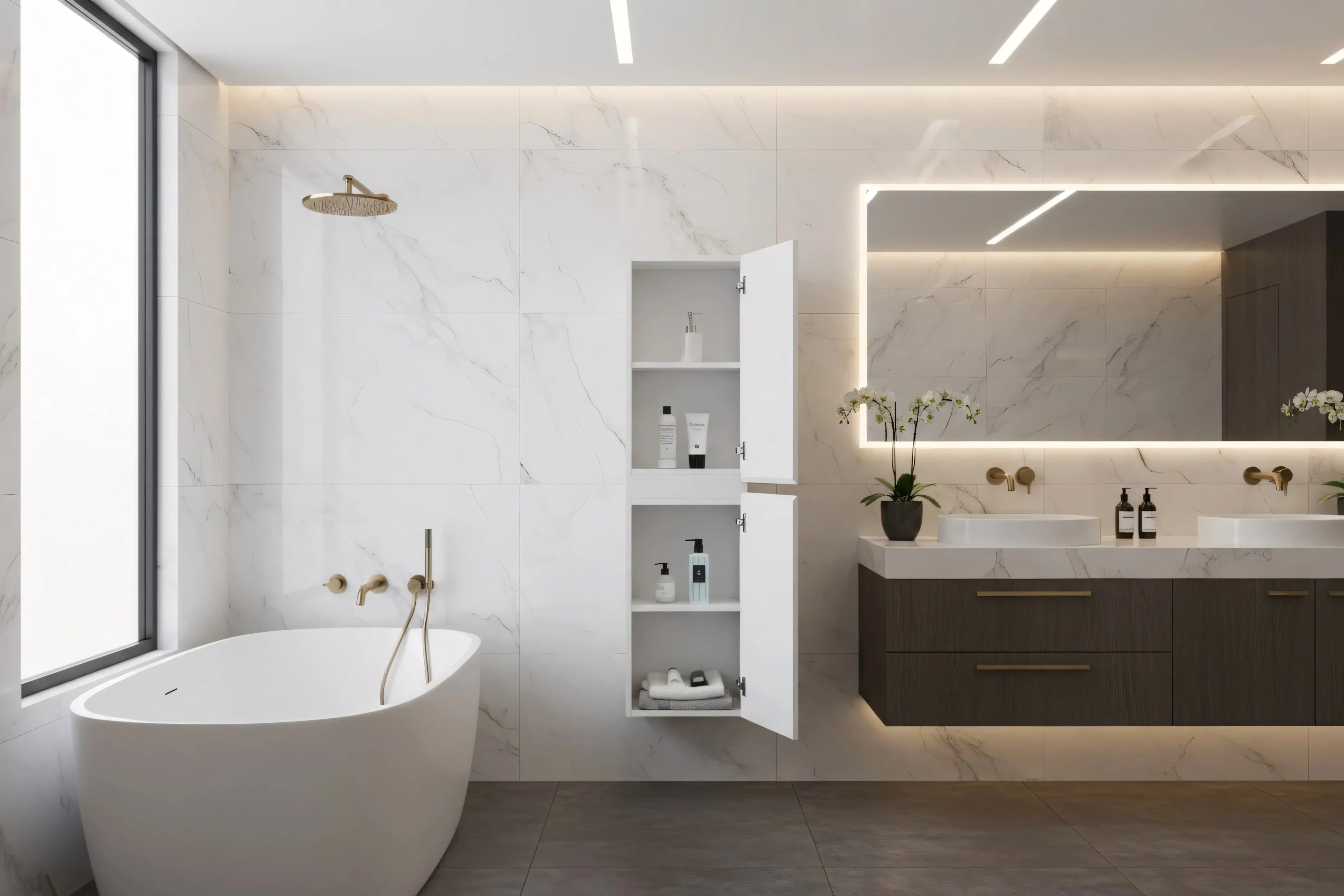 Bathroom Wall Hung Linen Cabinet - White High Gloss Capri