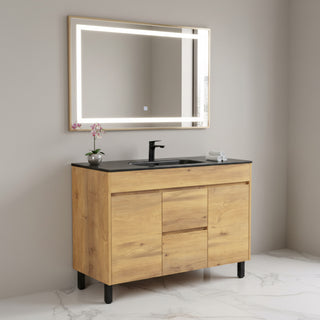 48" Frosted Oak Freestanding Single Sink Bathroom Vanity with Black Ceramic Countetop