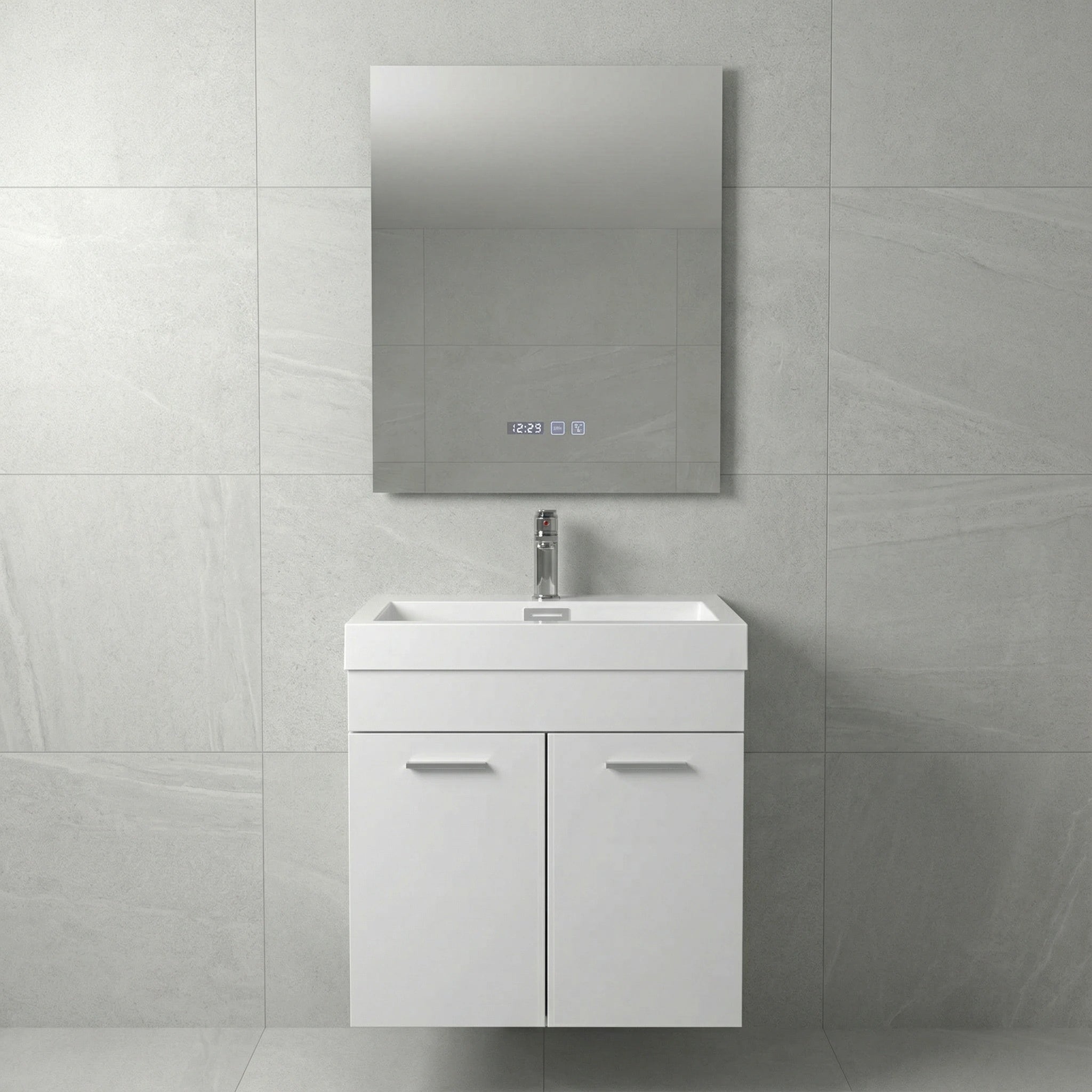 20" White Wall-Mount Single Sink Bathroom Vanity with White Polymarble Countertop