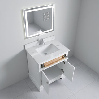 30" White Freestanding Bathroom Vanity with Engineered Calcutta Marble Countertop