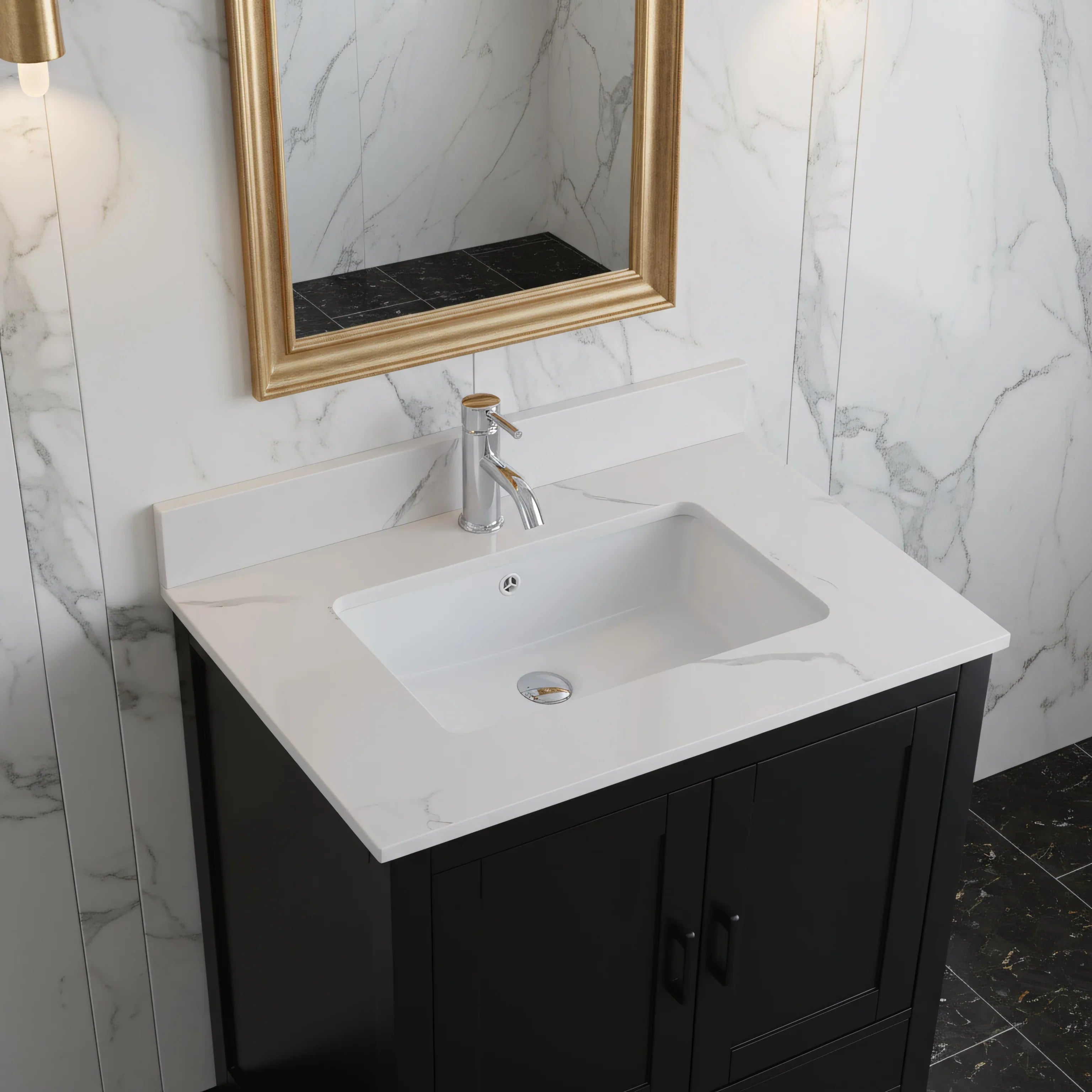 Meuble-Lavabo Autoportant 30po Noir avec Comptoir de Polymarbre Ingénierie Calcutta