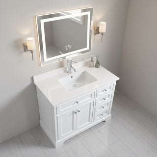 42" White Freestanding Bathroom Vanity with Solid White Quartz Countertop