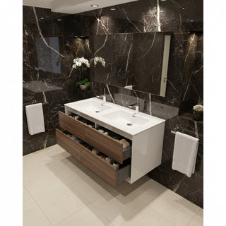 Meuble-Lavabo Mural 48po Noyer avec Comptoir de Polymarbre Blanc