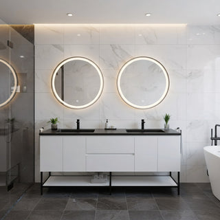 Meuble-Lavabo Mural 72po Blanc avec Comptoir de Quartz d'ingénierie Noir