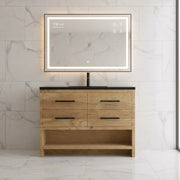 48" Rough Oak Freestanding Bathroom Vanity with Black Engineered Quartz Countertop