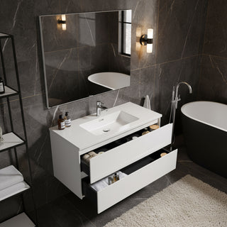 40" White Wall Mount Bathroom Vanity with White Polymarble Countertop