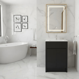 Meuble-Lavabo Autoportant 24po Brun Foncé avec Comptoir de Céramique Blanc