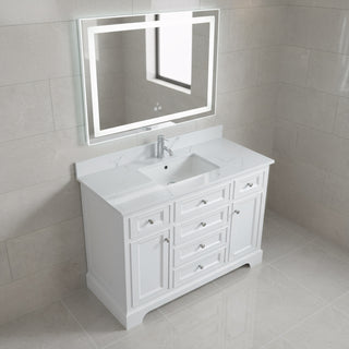 Meuble-Lavabo Autoportant 48po Blanc avec Comptoir de Marbre Ingénierie Calcutta