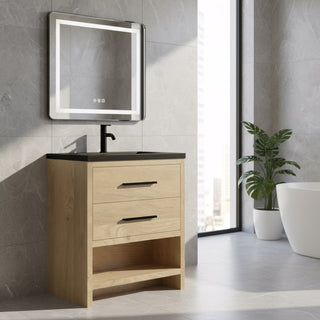 Meuble-lavabo autoportant en chêne brut de 30" avec Comptoir en quartz noir reconstitué