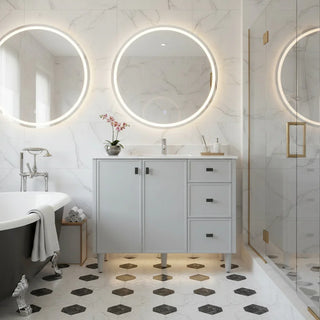 Meuble-Lavabo Autoportant 42po Gris Hampton avec Comptoir de Marbre Ingénierie Calcutta