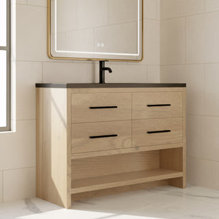 Meuble-lavabo autoportant en chêne brut de 48" avec Comptoir en quartz noir reconstitué