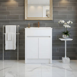 Meuble-Lavabo Autoportant 24po Blanc Mat avec Comptoir de Céramique Blanc