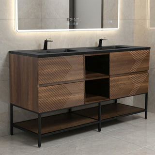 Meuble-Lavabo Mural 72po Noyer avec Comptoir de Quartz d'ingénierie Noir